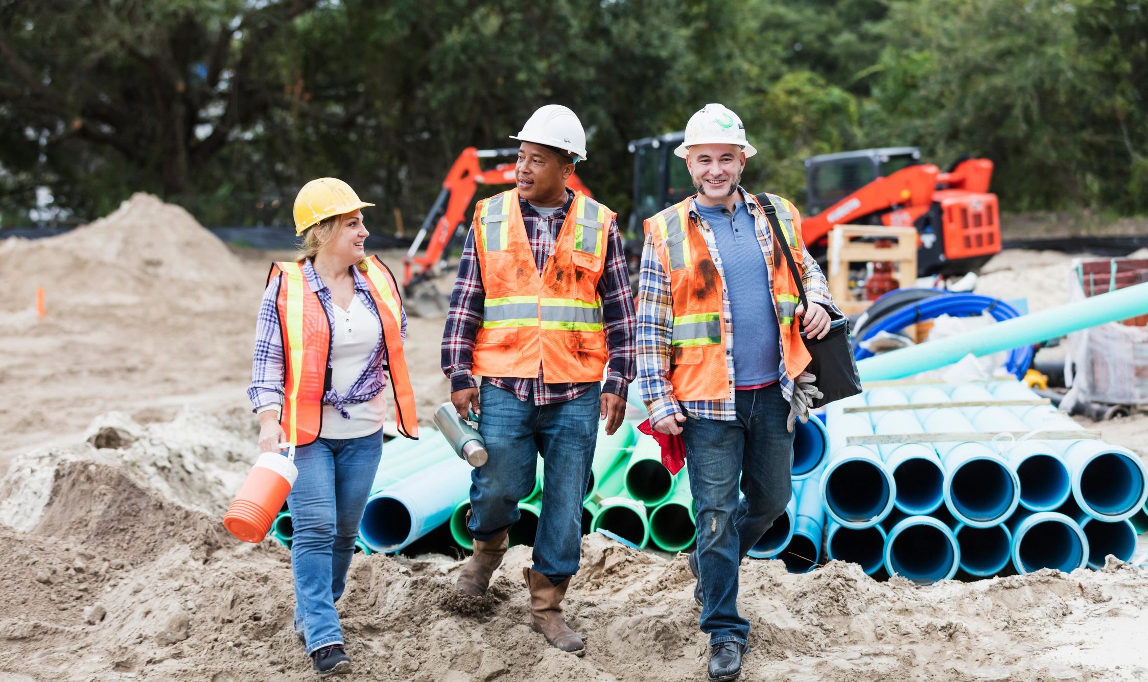 Construction crew walking on a jobsite