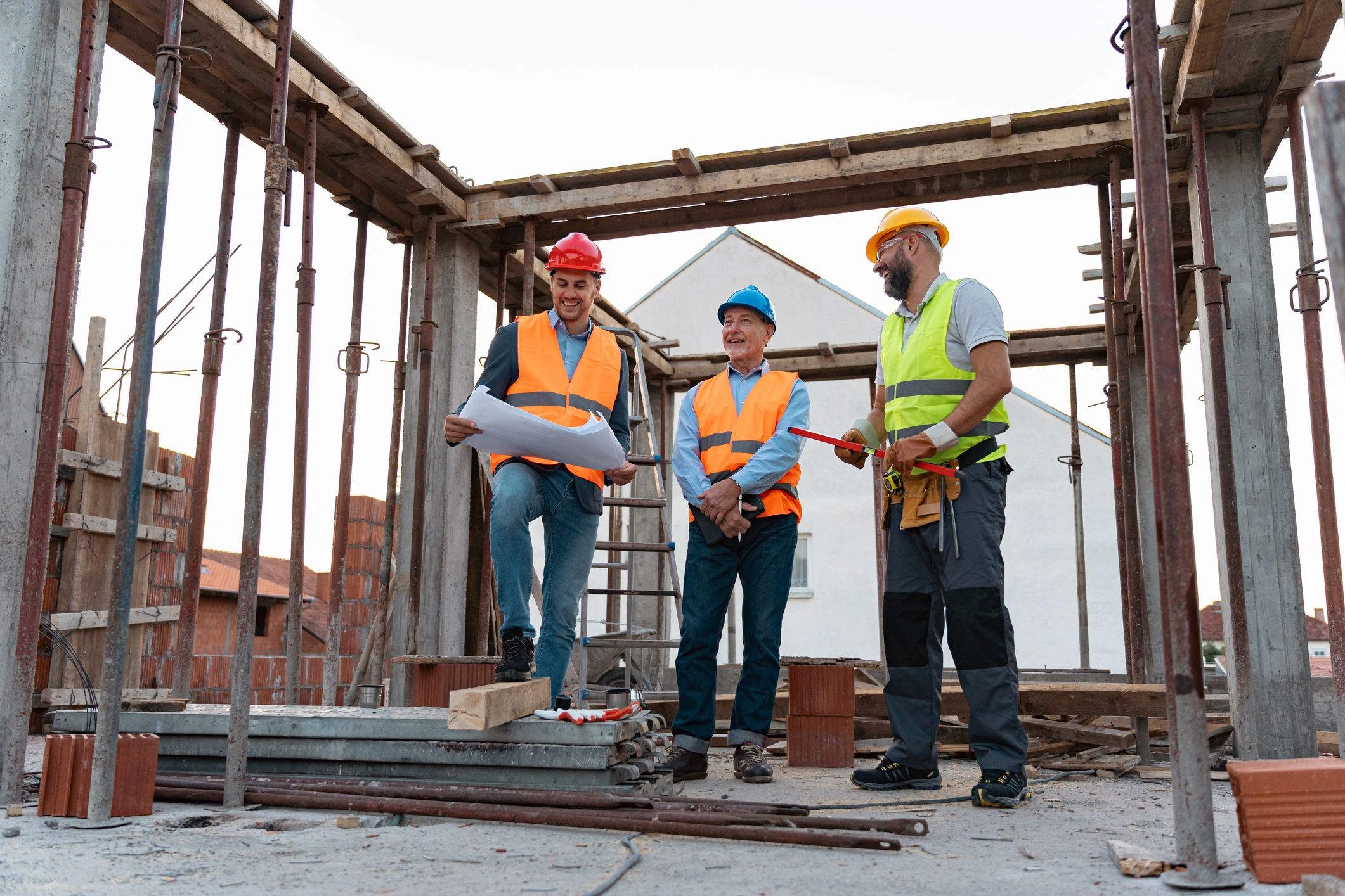 Construction professionals meeting on a job site